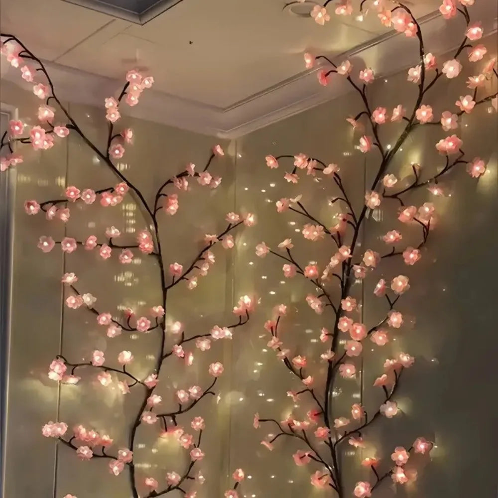 1PC 96LEDS Pink Cherry Blossom Vine Lights, Branch Lights, 8 Flashing Modes, USB Powered,used for Bedrooms Indoor Home Party