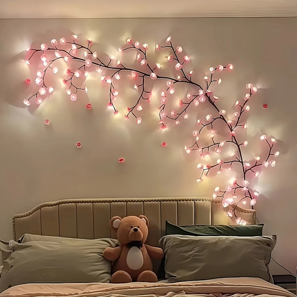 1PC 96LEDS Pink Cherry Blossom Vine Lights, Branch Lights, 8 Flashing Modes, USB Powered,used for Bedrooms Indoor Home Party