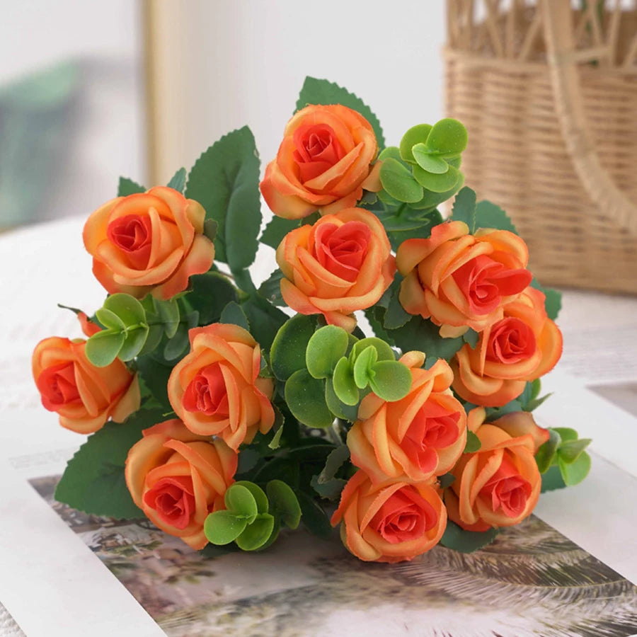 Artificial Flowers for Home Decor Outdoor Garden Christmas Eucalyptus Leaves Wedding Party Silk Roses Bouquet