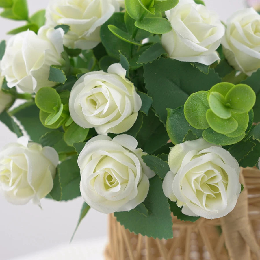 Artificial Flowers for Home Decor Outdoor Garden Christmas Eucalyptus Leaves Wedding Party Silk Roses Bouquet