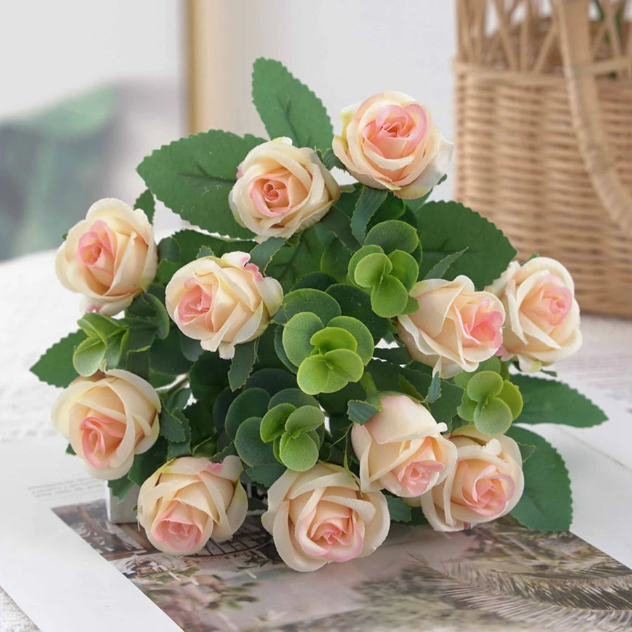 Artificial Flowers for Home Decor Outdoor Garden Christmas Eucalyptus Leaves Wedding Party Silk Roses Bouquet