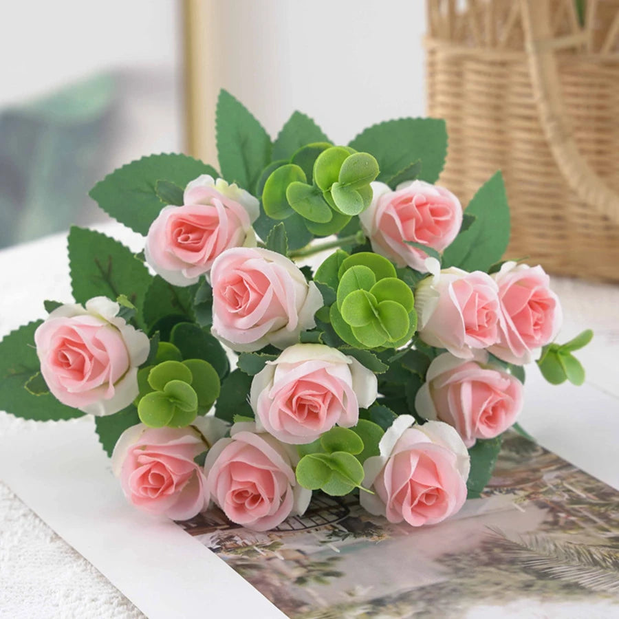 Artificial Flowers for Home Decor Outdoor Garden Christmas Eucalyptus Leaves Wedding Party Silk Roses Bouquet