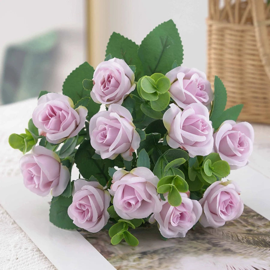 Artificial Flowers for Home Decor Outdoor Garden Christmas Eucalyptus Leaves Wedding Party Silk Roses Bouquet