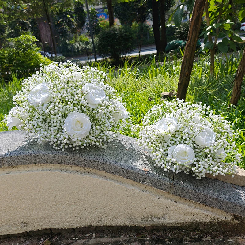 Artificial Flowers Outdoor Wedding Decoration Flower Ball Photo Background Babysbreath Silk Hydrangea Flower Bunch Garden Decor