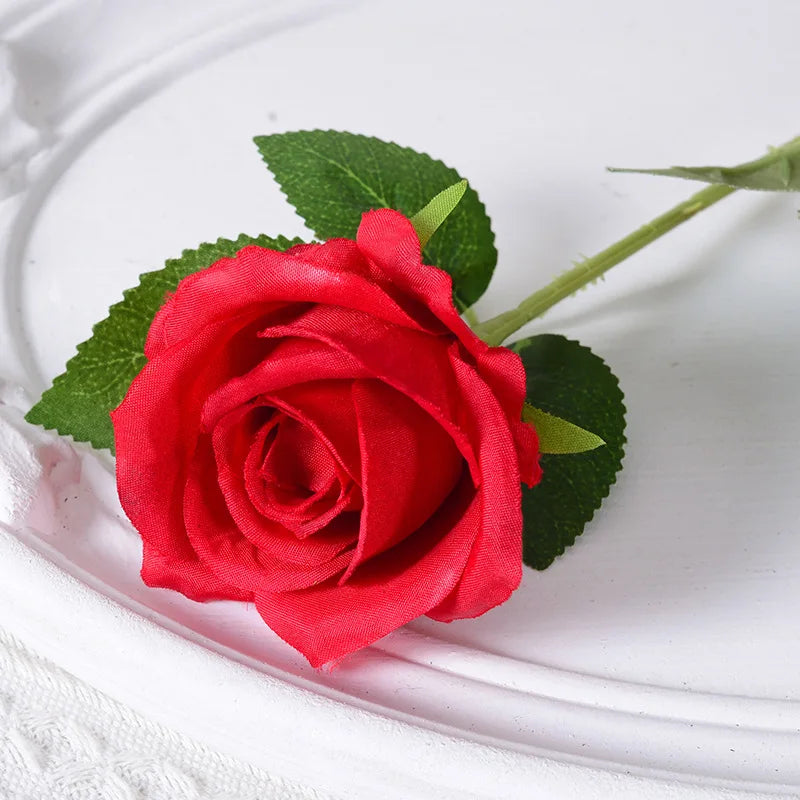 1pcs Rose Artificial Flower Silk Roses Burgundy Flower Fake Rose Bunch Bride Wedding Party Table Vase Decoration Home Decor 2024