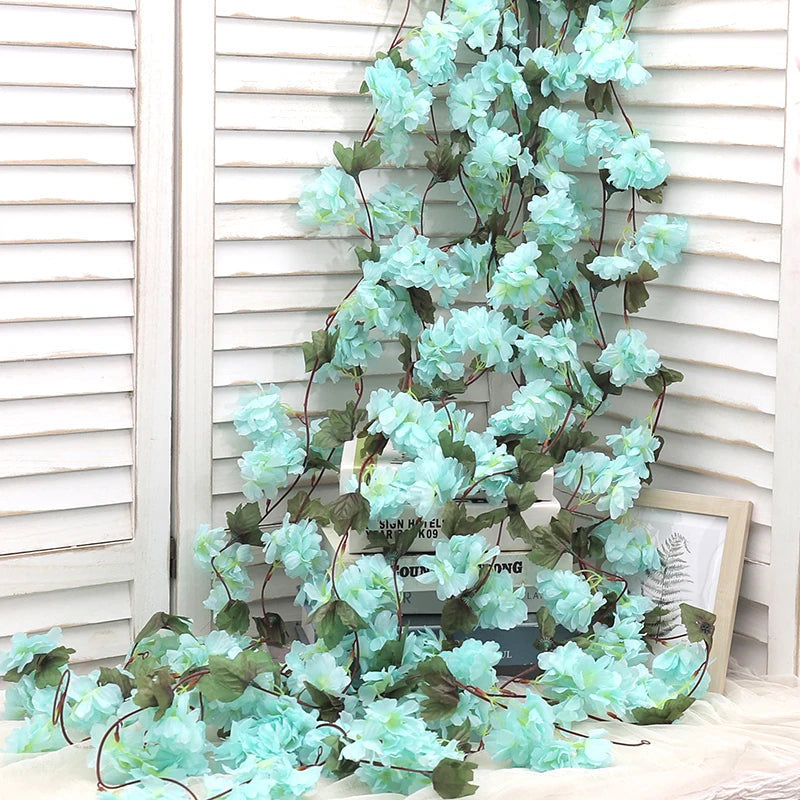 Artificial Sakura Flowers Vine Hanging Decorating Floral Garland Home Garden Wedding Arch Party Cherry Blossom Wall Decor Arrangement