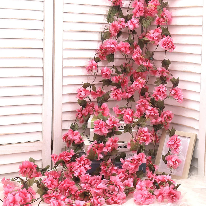 Artificial Flower Silk Cherry Blossom Hanging Vine Home Garden Wedding Garland Arch Party Cherry Blossom Wall Decoration