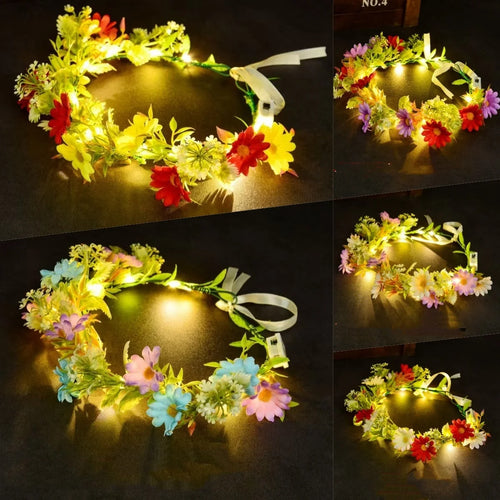 1 PC Floral Wreath  Flower Headpiece Led Flower Crown Adjustable Light Up Headband For Nighttime Events Cosplay