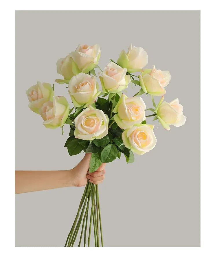 7Pc Artificial Moisturizing Rose Real Touch Flowers Bridal Bouquet Wedding Rose Decor Flower Home Decorations Party Table Floral