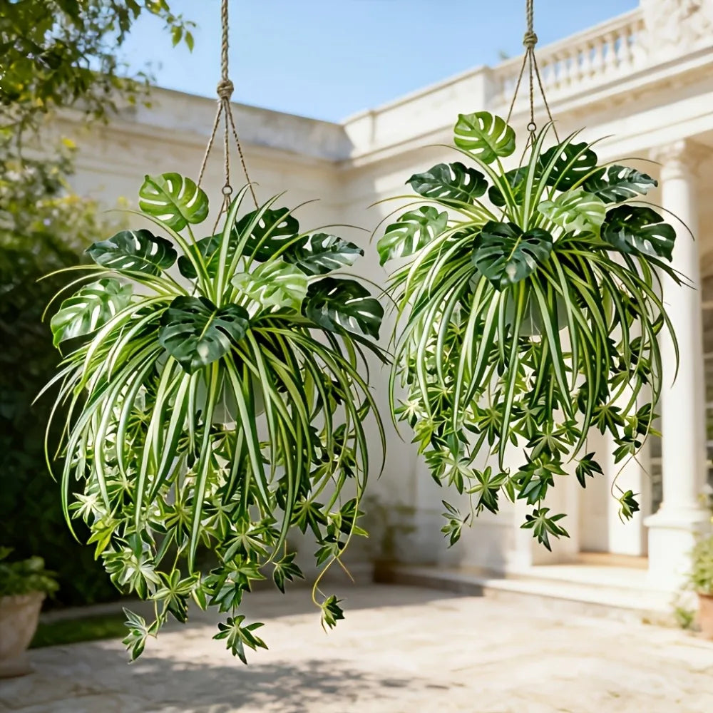 Artificial Plants Wall Hanging Chlorophytum Potted and Turtle Leaf Bamboo Green Plants PVC Simulation Flower Room Decor 2026