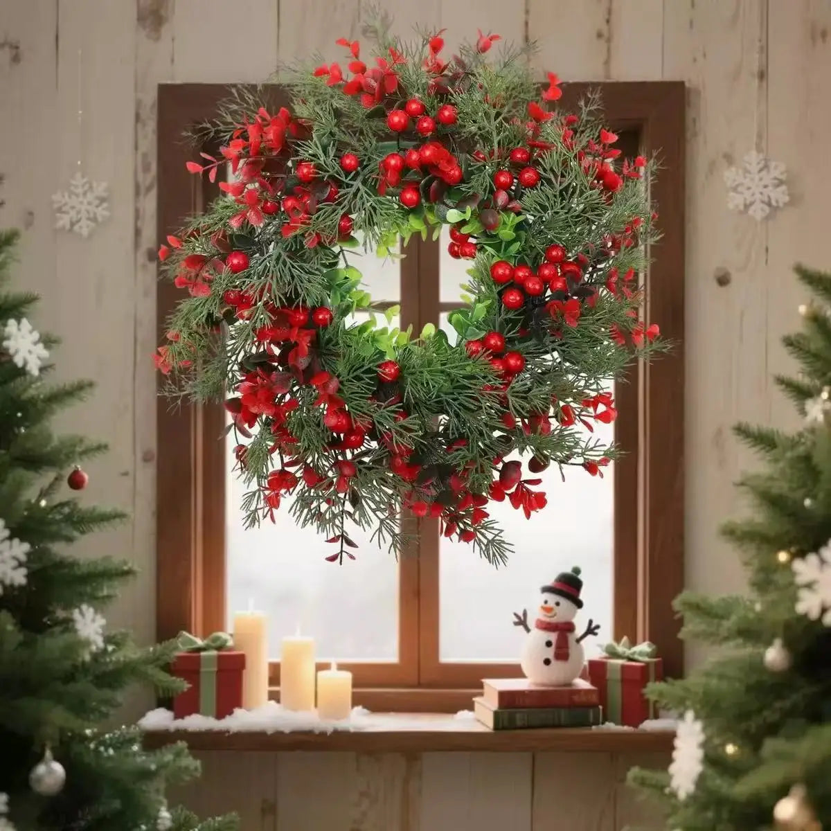 Artificial Red Berry Wreath 35cm Decor Hanging Garland for Outdoor Wall Decoration Wreath