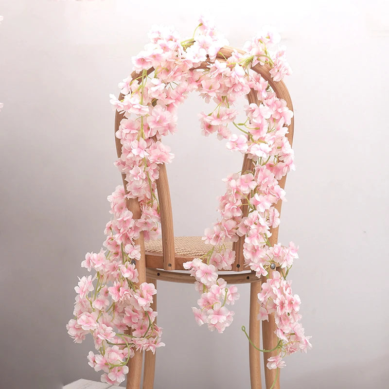 Artificial Flower Silk Cherry Blossom Hanging Vine Home Garden Wedding Garland Arch Party Cherry Blossom Wall Decoration