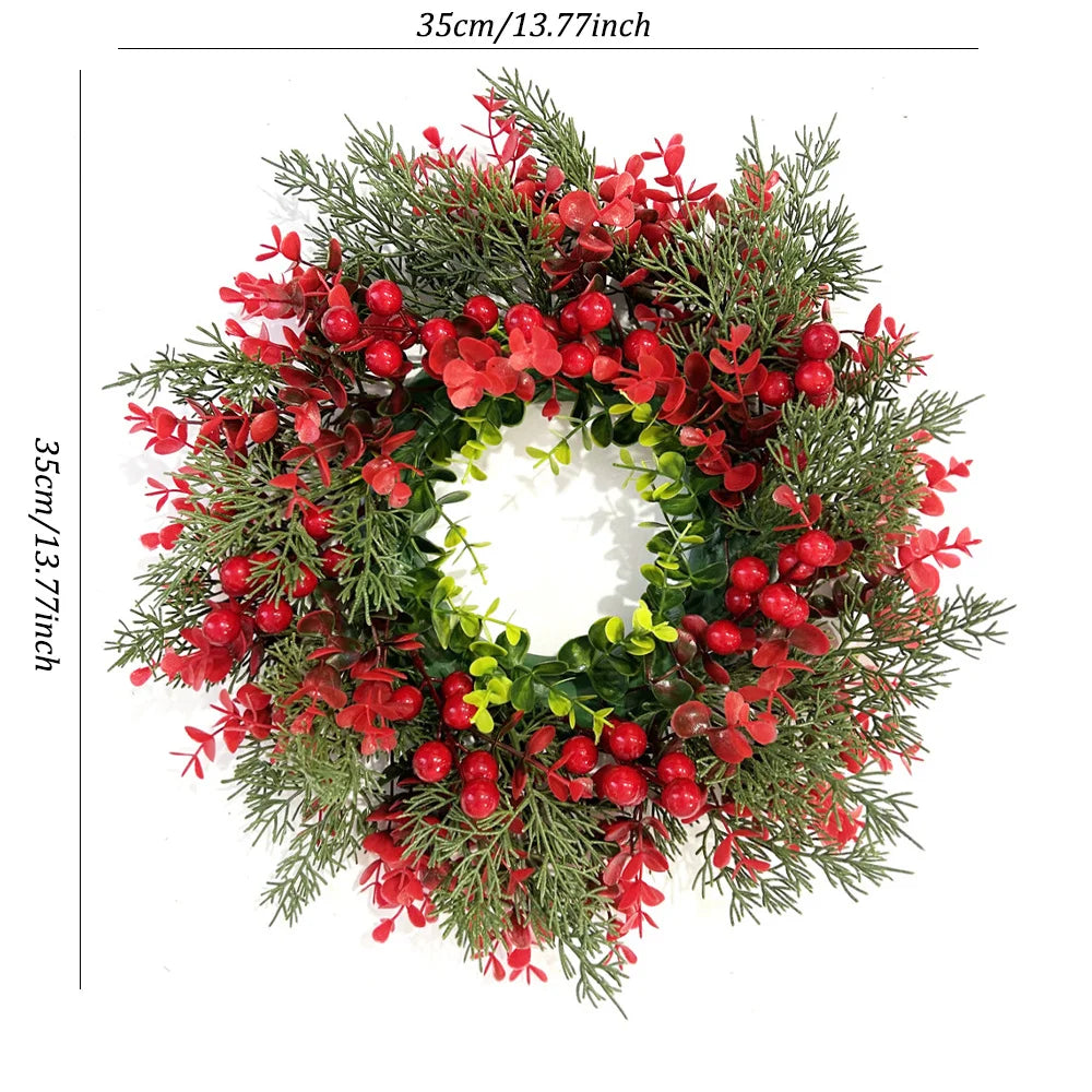 Artificial Red Berry Wreath 35cm Decor Hanging Garland for Outdoor Wall Decoration Wreath