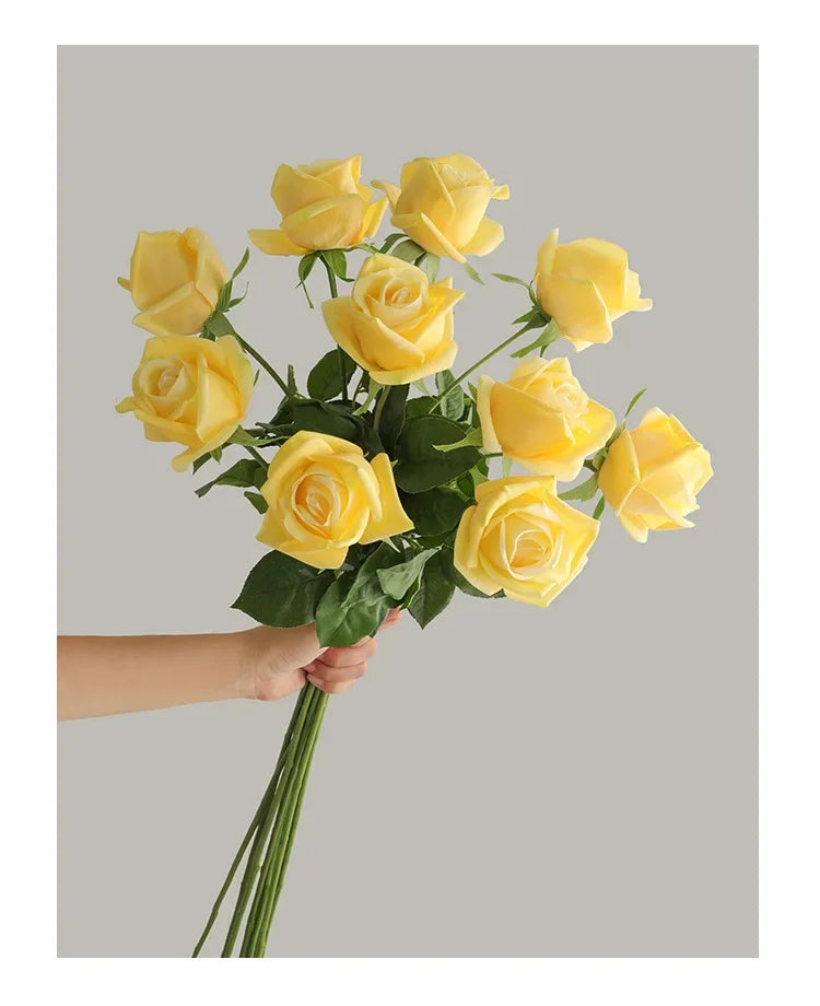 7Pc Artificial Moisturizing Rose Real Touch Flowers Bridal Bouquet Wedding Rose Decor Flower Home Decorations Party Table Floral