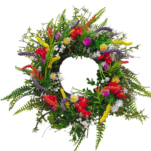 1 PC Wildflower Wreath Mixed Flower Wreaths Spring And Summer Wreath Green Leaves And Flowers 14in / 16in Front Door Farmhouse
