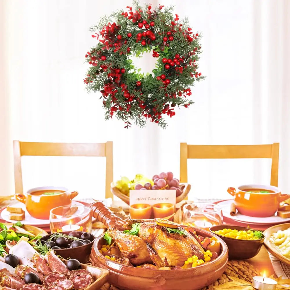 Artificial Red Berry Wreath 35cm Decor Hanging Garland for Outdoor Wall Decoration Wreath