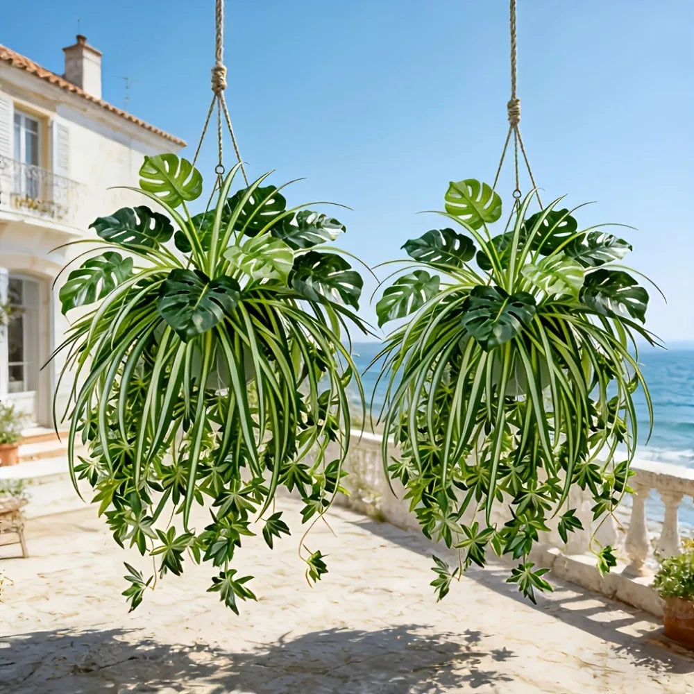 Artificial Plants Wall Hanging Chlorophytum Potted and Turtle Leaf Bamboo Green Plants PVC Simulation Flower Room Decor 2026