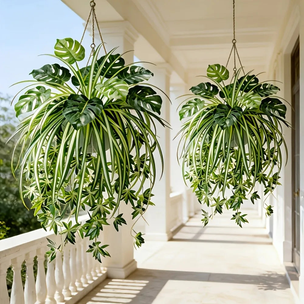 Artificial Plants Wall Hanging Chlorophytum Potted and Turtle Leaf Bamboo Green Plants PVC Simulation Flower Room Decor 2026