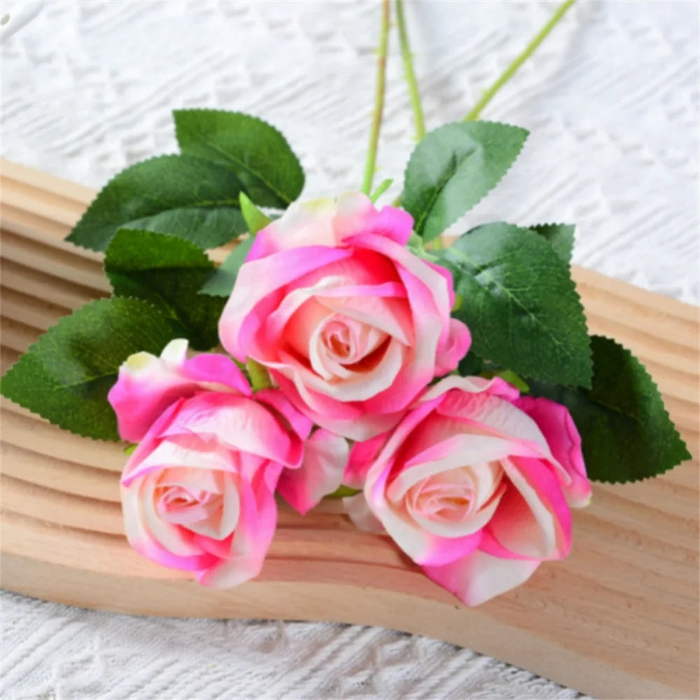 1pcs Rose Artificial Flower Silk Roses Burgundy Flower Fake Rose Bunch Bride Wedding Party Table Vase Decoration Home Decor 2024