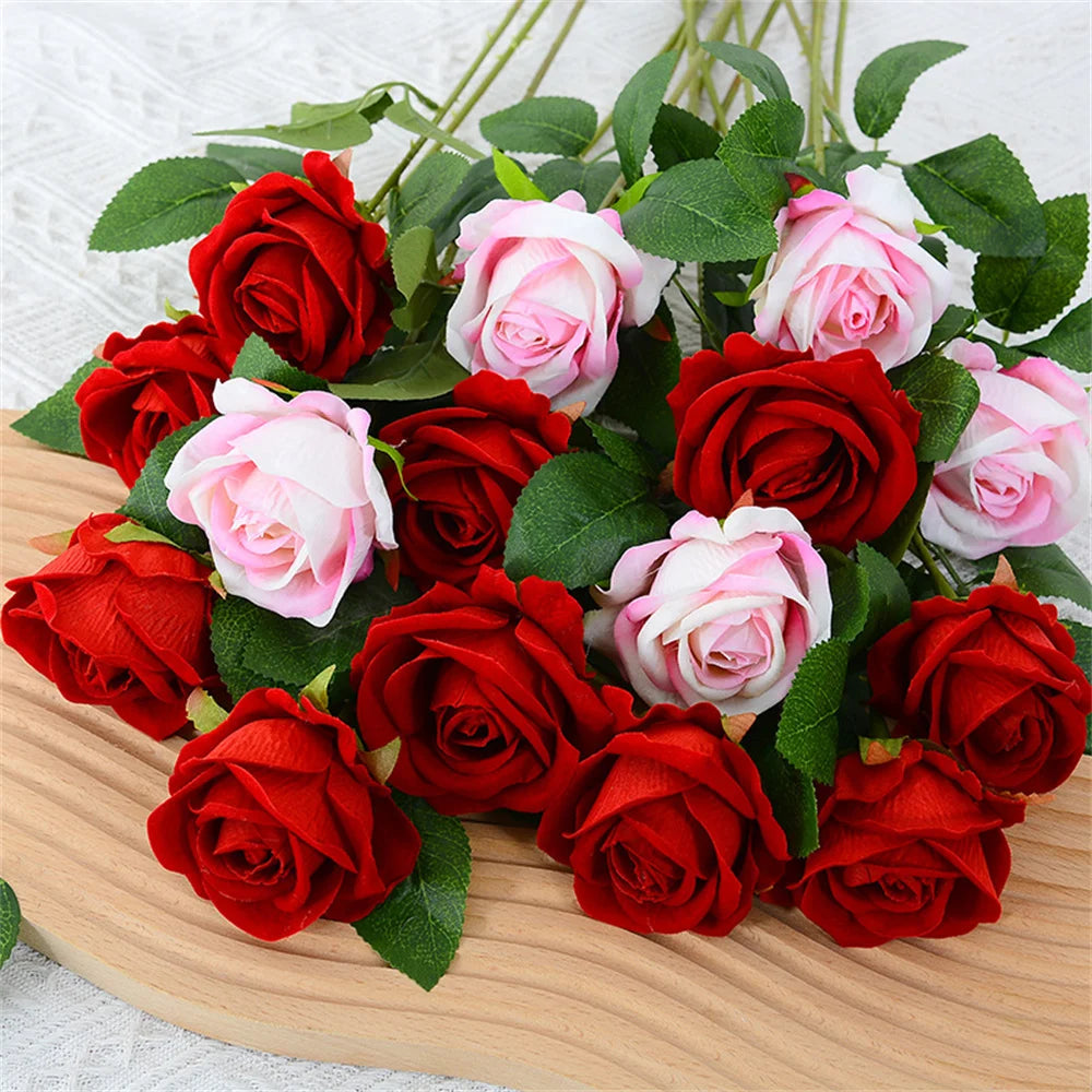 1pcs Rose Artificial Flower Silk Roses Burgundy Flower Fake Rose Bunch Bride Wedding Party Table Vase Decoration Home Decor 2024