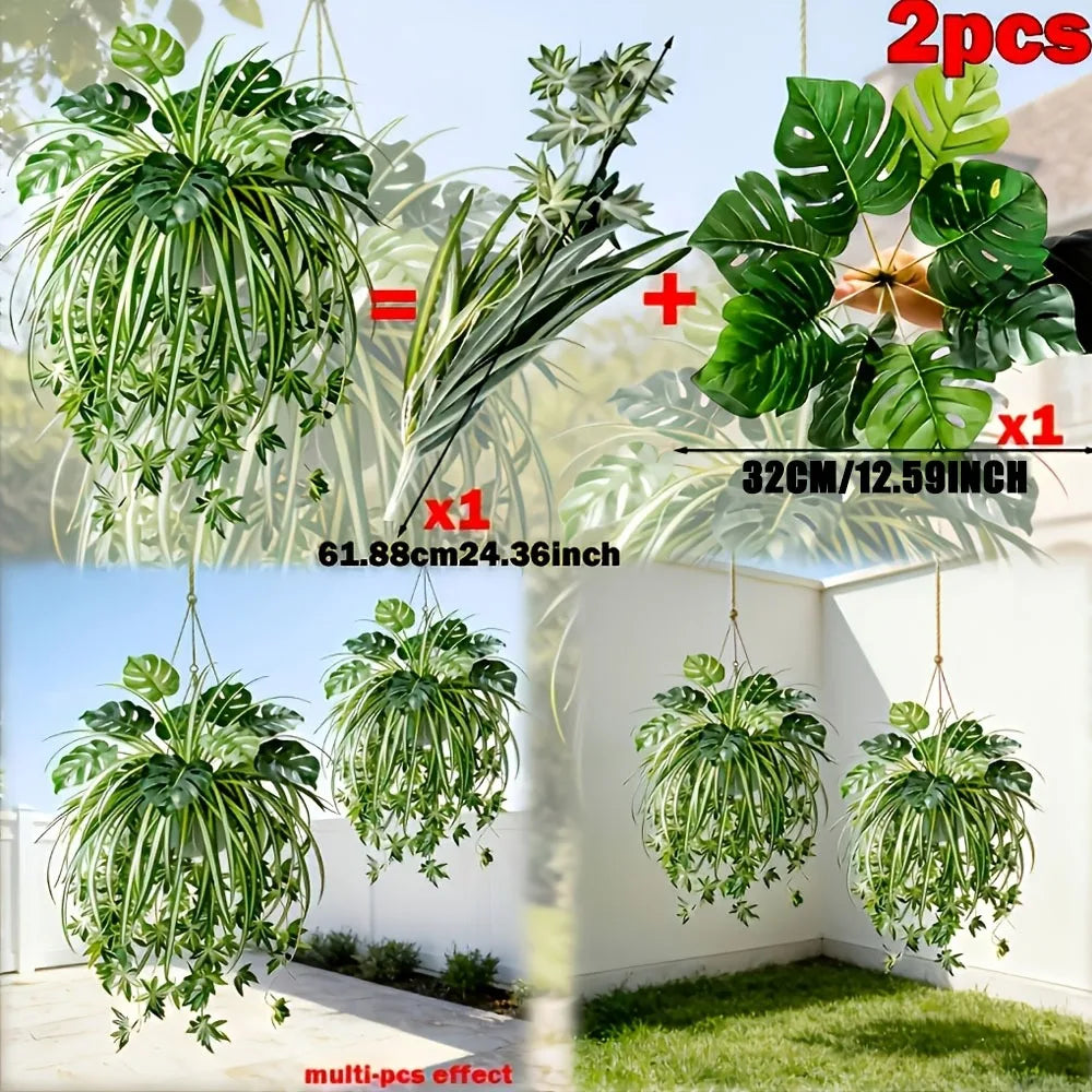Artificial Plants Wall Hanging Chlorophytum Potted and Turtle Leaf Bamboo Green Plants PVC Simulation Flower Room Decor 2026