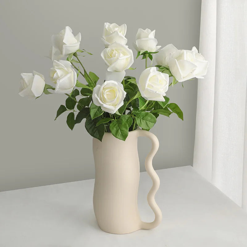 7Pc Artificial Moisturizing Rose Real Touch Flowers Bridal Bouquet Wedding Rose Decor Flower Home Decorations Party Table Floral