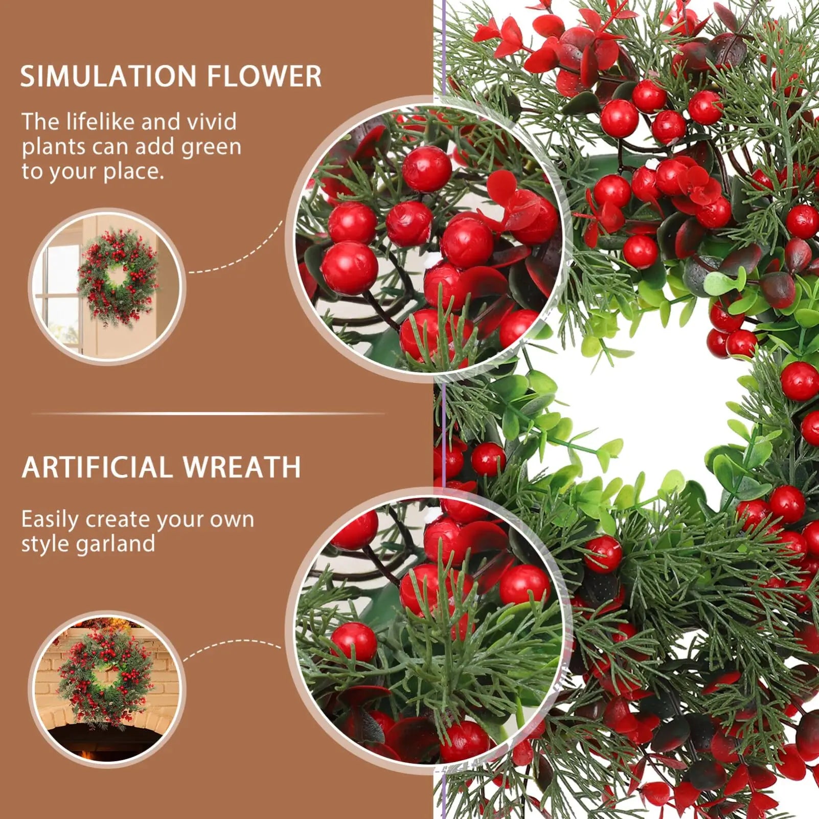 Artificial Red Berry Wreath 35cm Decor Hanging Garland for Outdoor Wall Decoration Wreath