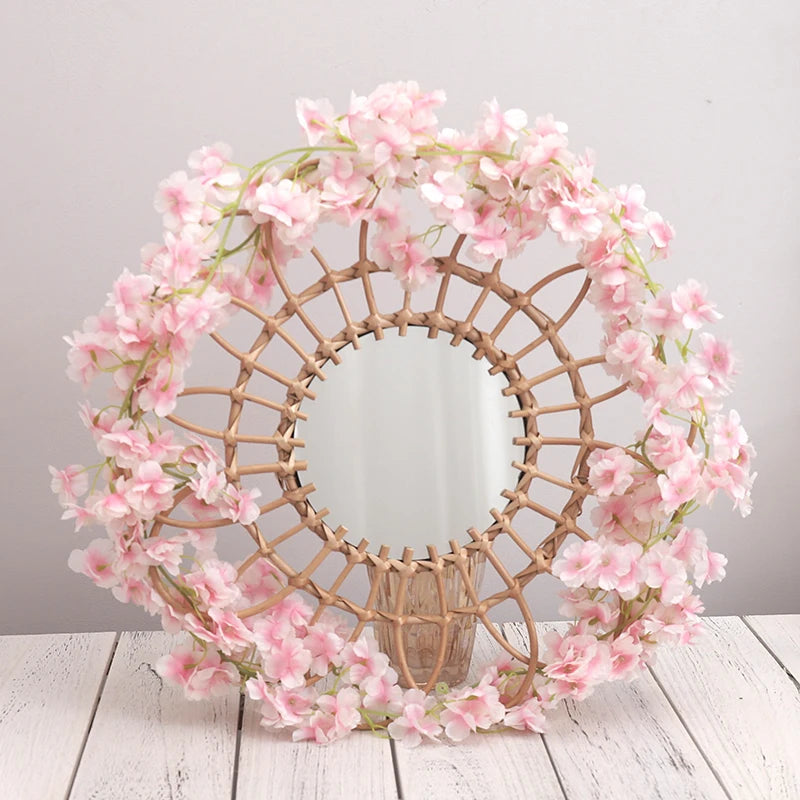 Artificial Sakura Flowers Vine Hanging Decorating Floral Garland Home Garden Wedding Arch Party Cherry Blossom Wall Decor Arrangement