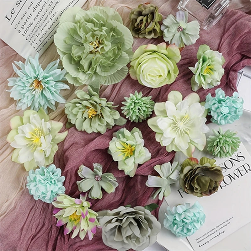 Artificial Flowers Head Silk Fake Flowers for Home Decor Wedding Marriage Decoration Bride DIY Craft Gifts Garland Accessories