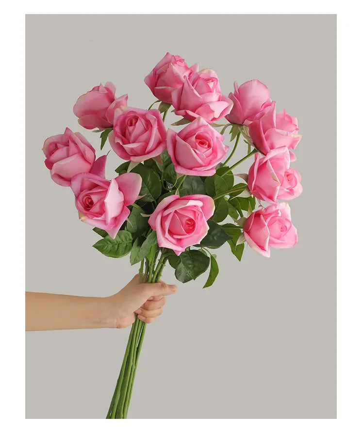 7Pc Artificial Moisturizing Rose Real Touch Flowers Bridal Bouquet Wedding Rose Decor Flower Home Decorations Party Table Floral