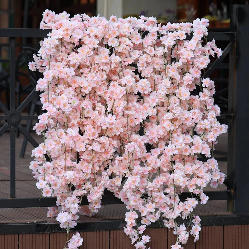 Artificial Flower Silk Cherry Blossom Hanging Vine Home Garden Wedding Garland Arch Party Cherry Blossom Wall Decoration
