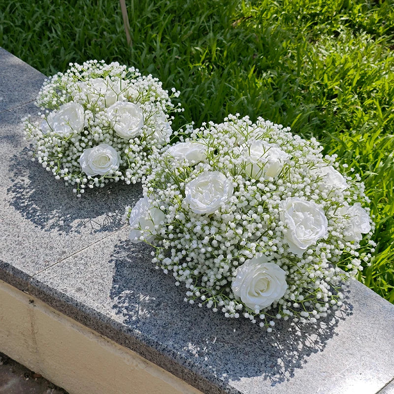 Artificial Flowers Outdoor Wedding Decoration Flower Ball Photo Background Babysbreath Silk Hydrangea Flower Bunch Garden Decor
